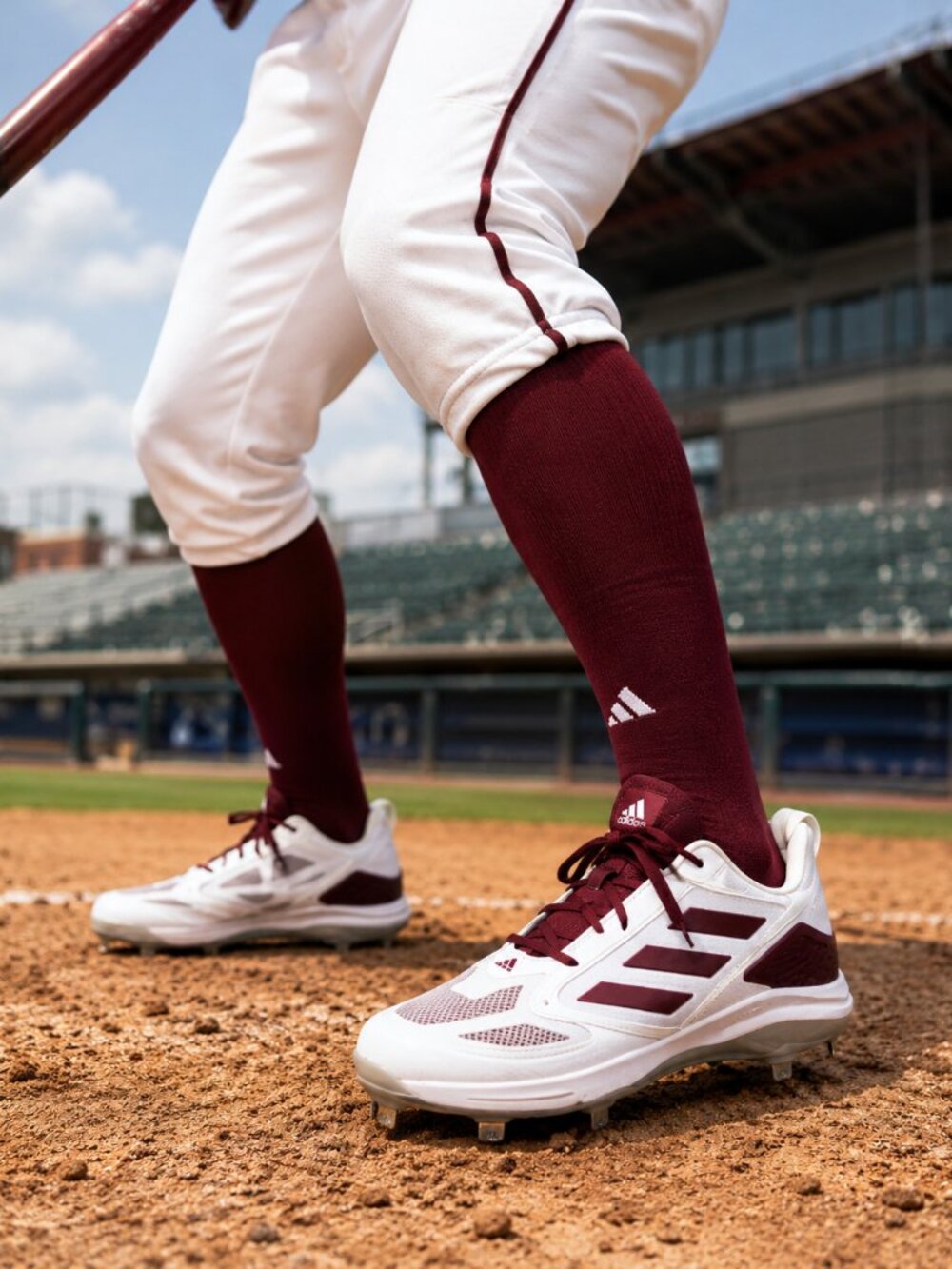 Adidas Adizero Impact+ Metal Baseball Cleats White Burgundy Men's Size 8